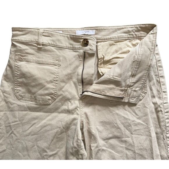 LOFT The Palmer Wide Leg Khaki Pants Cream Women's Size 12 High Rise Stretchy - Picture 4 of 11
